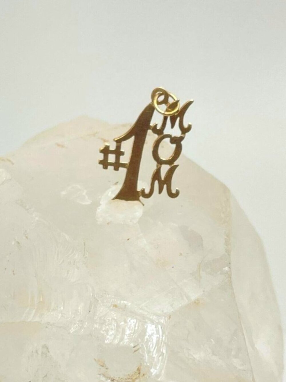 Solid 14K Yellow Gold #1 Mom Charm Pendant Classic Mothers Day Gift Push Present